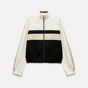 Size Small High Collar Bomber Jacket with Contrasting Stripes Zara 7484/722/800